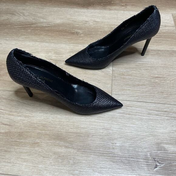 Saint Laurent Anja Woven Pointed Toe Pumps Black Sz 36 / US 6 - Picture 7 of 16